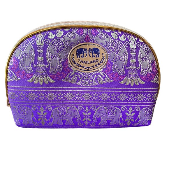 Thailand Purple Gold Elephant Travel Cosmetics Bag NWOT - Picture 1 of 5